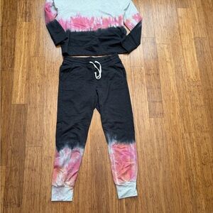 Sundry Black and Pink Tie-Dye Sweatshirt & Joggers Set